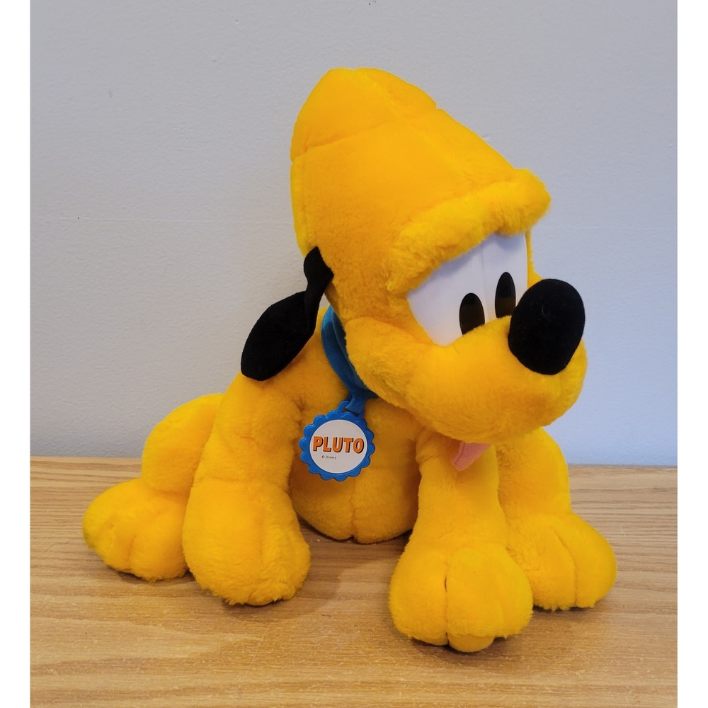 Vintage 90s Disney Pluto Plush Mattel Arcotoys Sitting Dog Blue Collar 12 inch